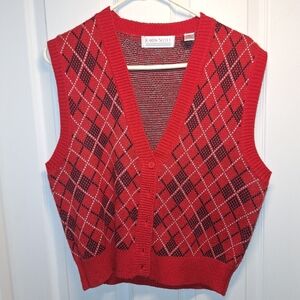 Karen Scott Red and Black Argyle Vest